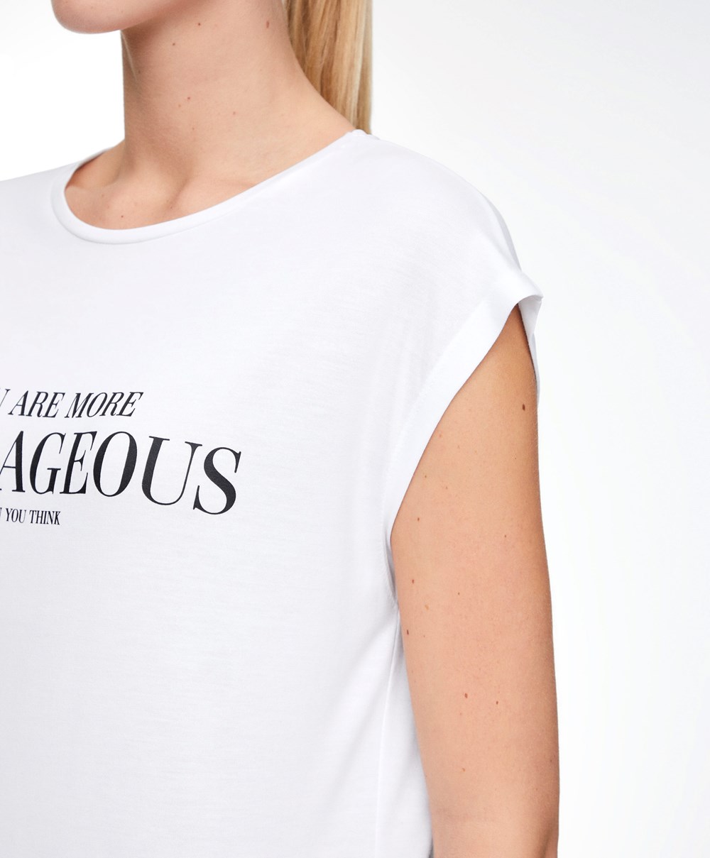 Oysho Ermeløse Modal T-shirt With Text Ecru | XHJQ09478