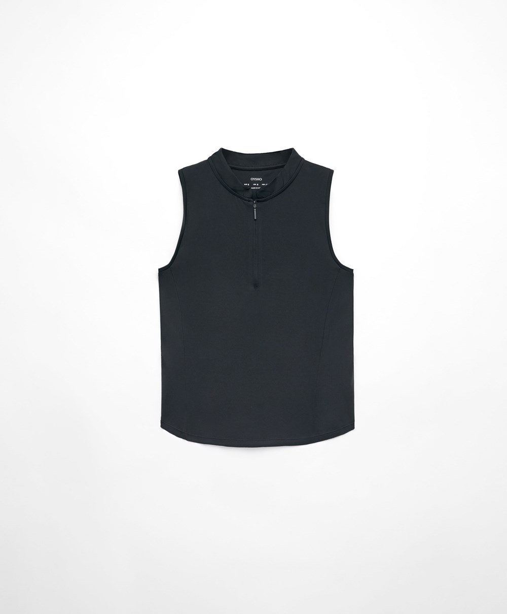 Oysho Ermeløse Zip T-shirt Svarte | DYXS19486