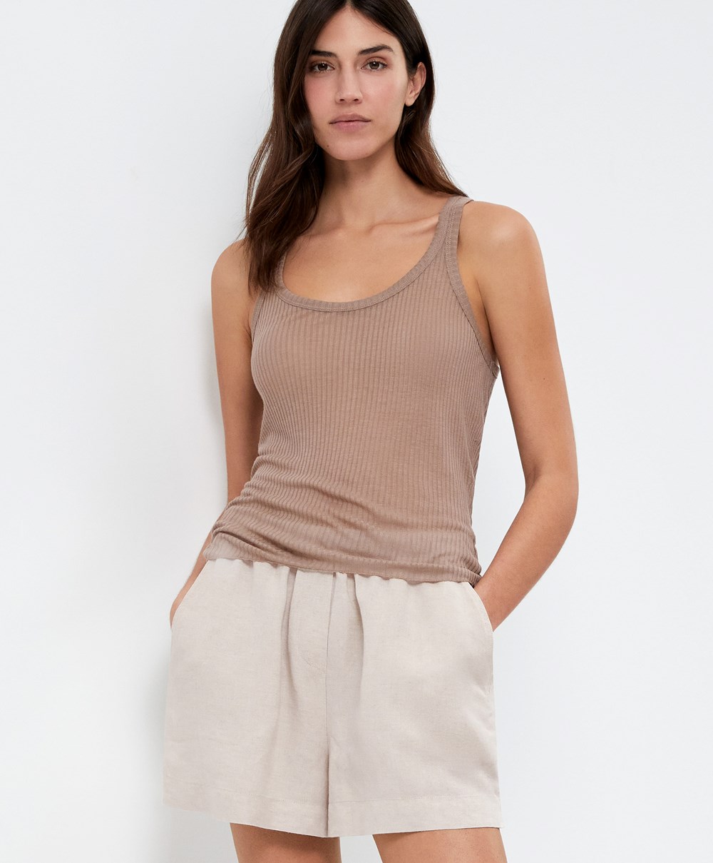 Oysho Extra Fine Vest Top Brune | BGIY54063