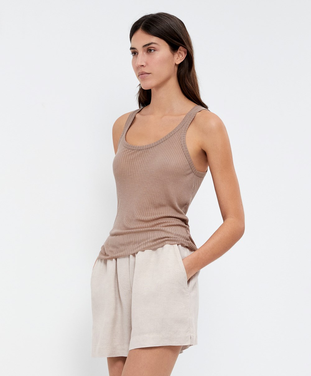 Oysho Extra Fine Vest Top Brune | BGIY54063