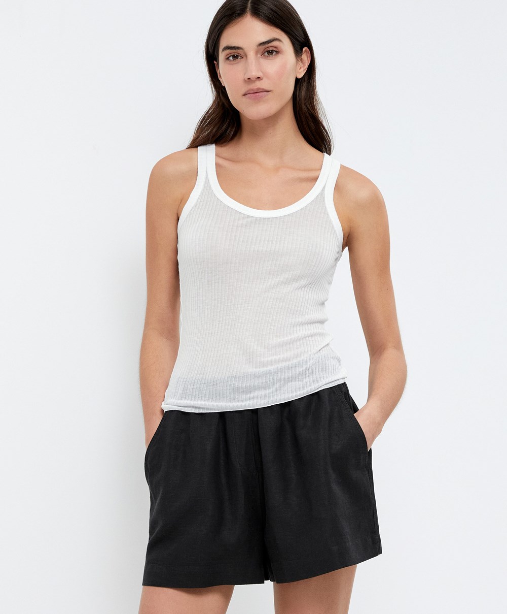 Oysho Extra Fine Vest Top Pale Ecru | BTCH59380