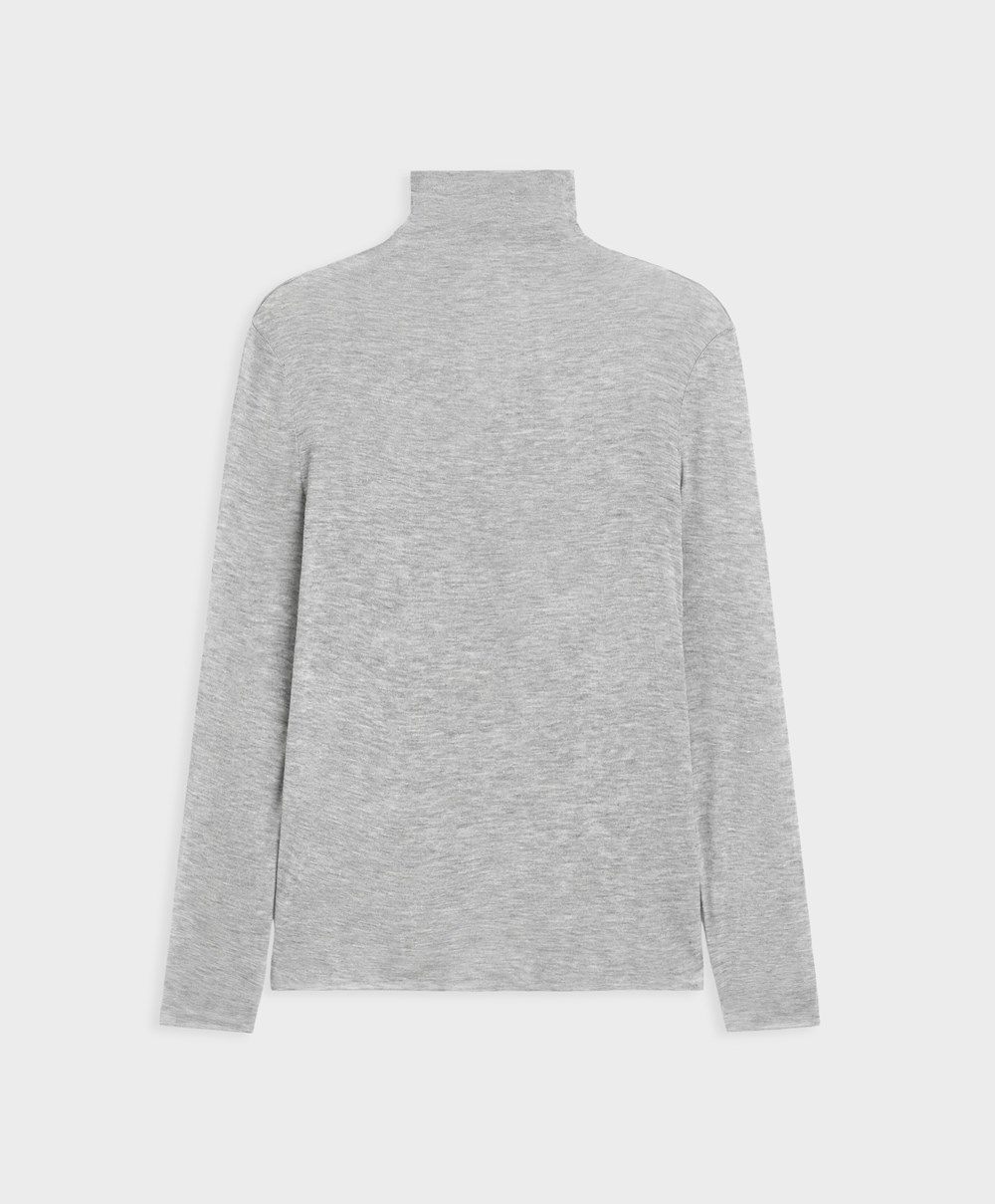 Oysho Extra-fine Long-sleeved T-shirt With High Neck Grå | FSJU75089