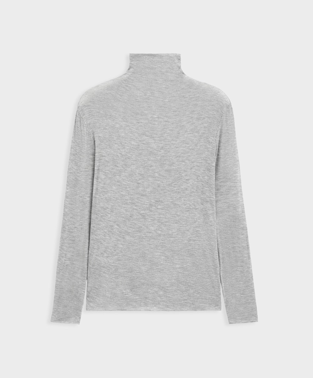 Oysho Extra-fine Long-sleeved T-shirt With High Neck Grå | FSJU75089