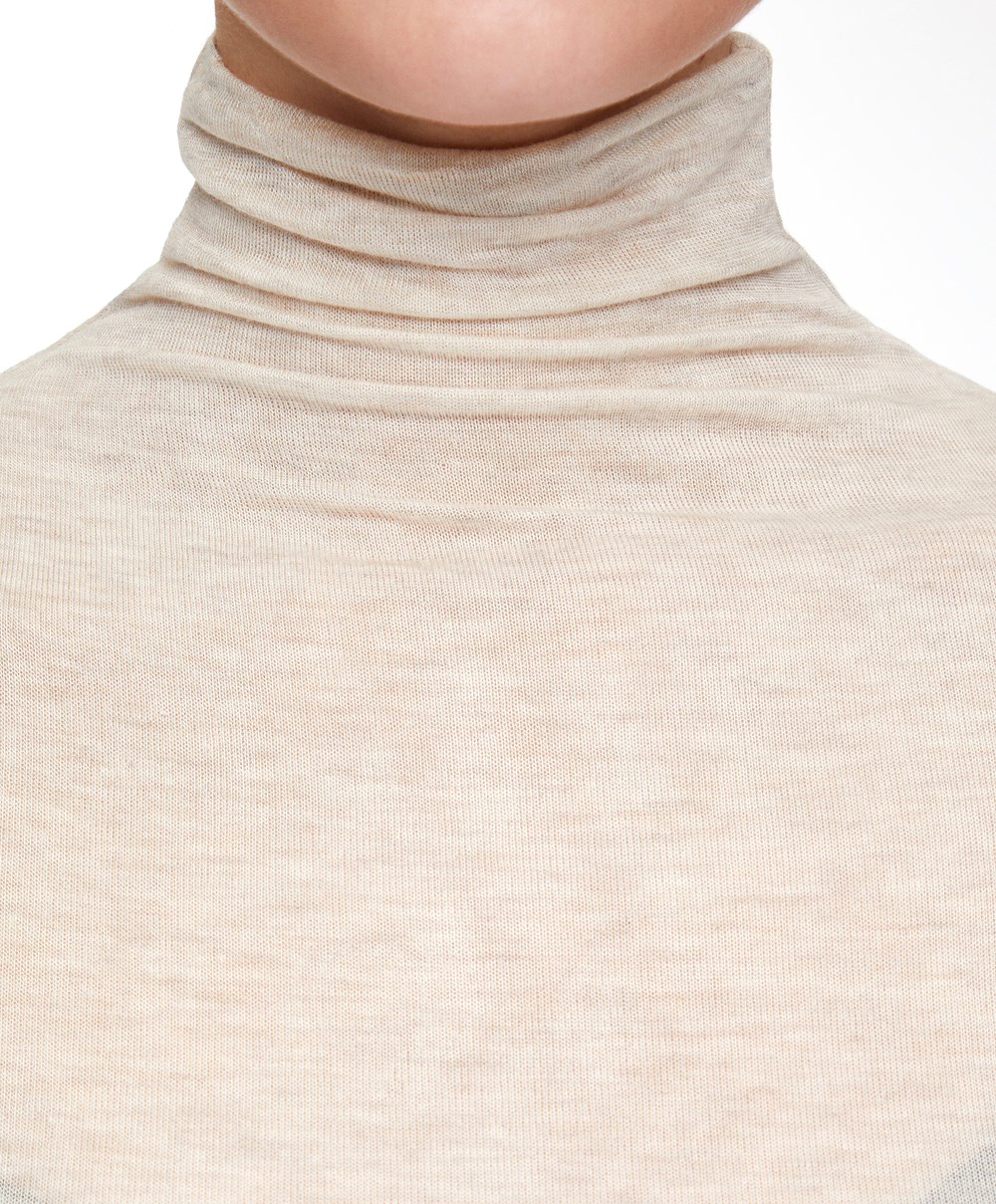 Oysho Extra-fine Long-sleeved T-shirt With High Neck Sand Melange | LRYQ31642