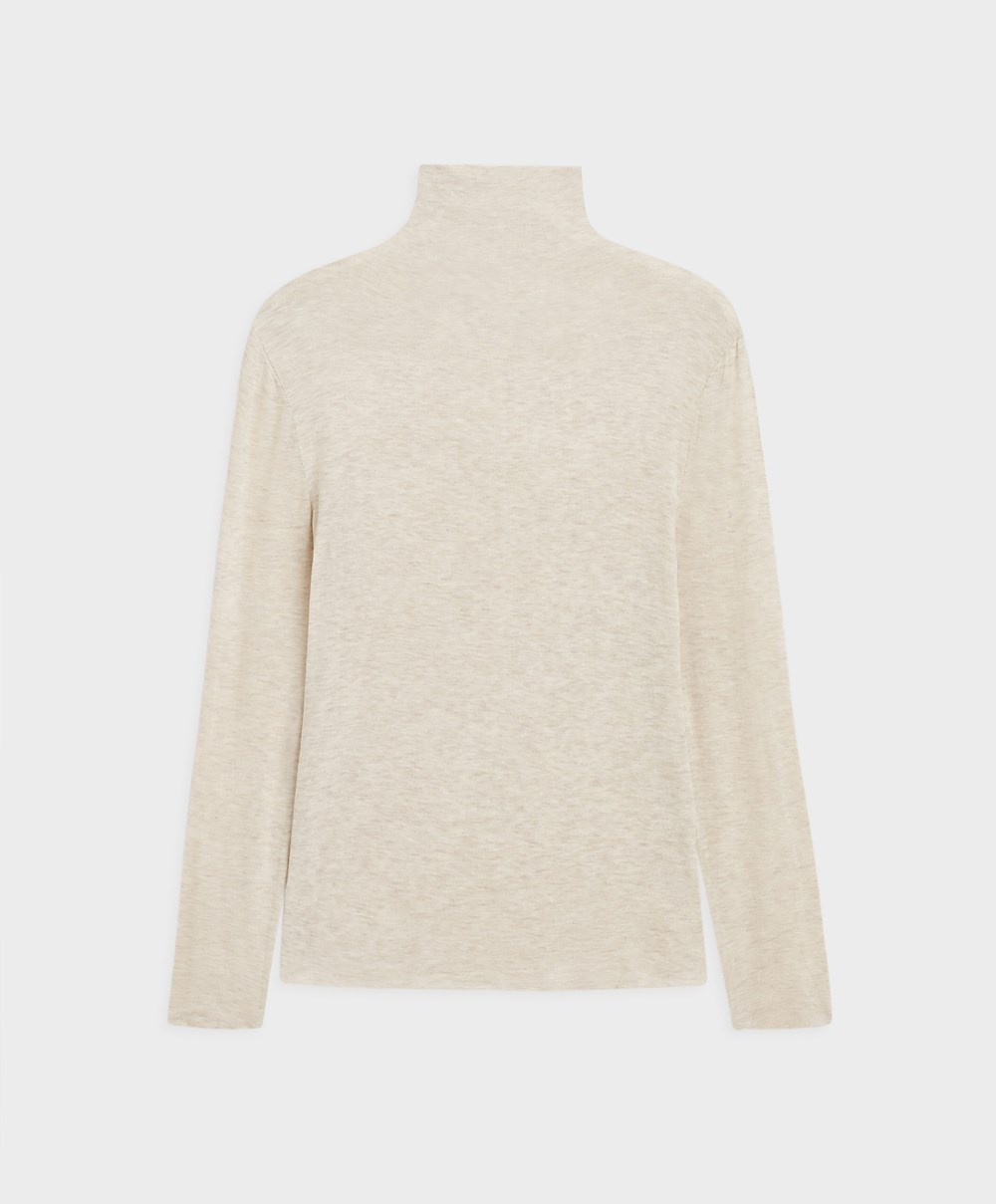 Oysho Extra-fine Long-sleeved T-shirt With High Neck Sand Melange | LRYQ31642