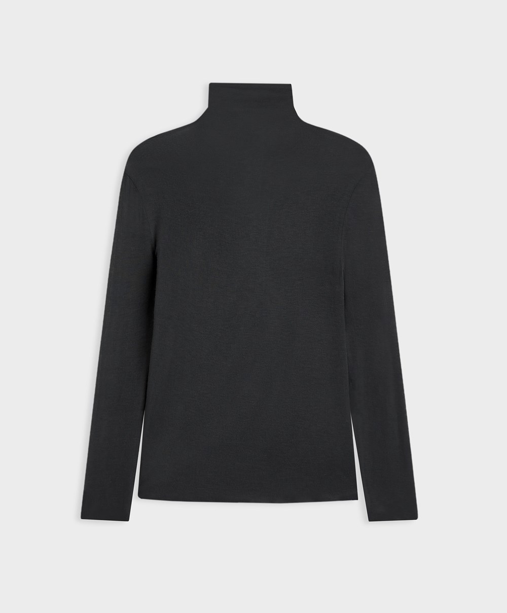 Oysho Extra-fine Long-sleeved T-shirt With High Neck Anthracite | XAJI25647