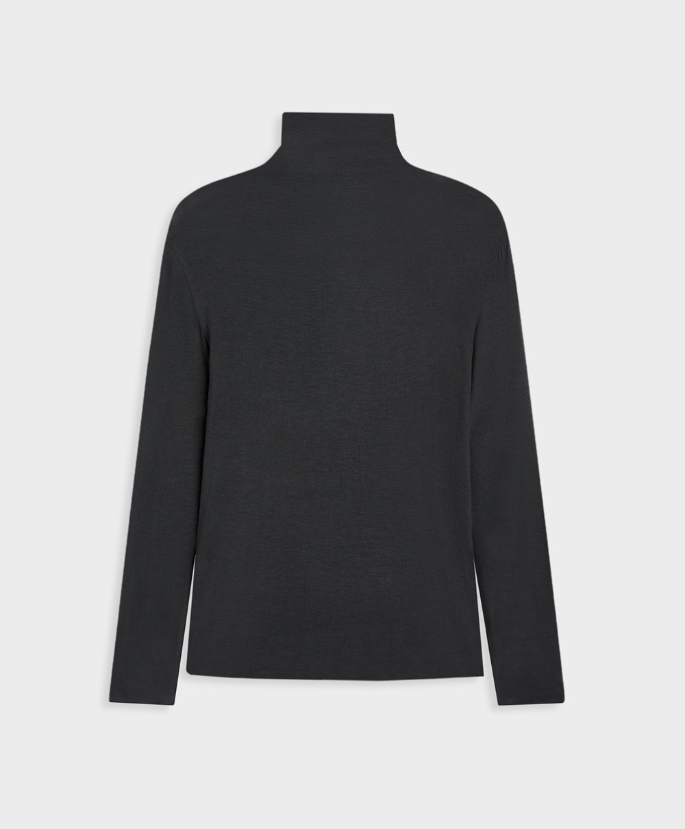 Oysho Extra-fine Long-sleeved T-shirt With High Neck Anthracite | XAJI25647