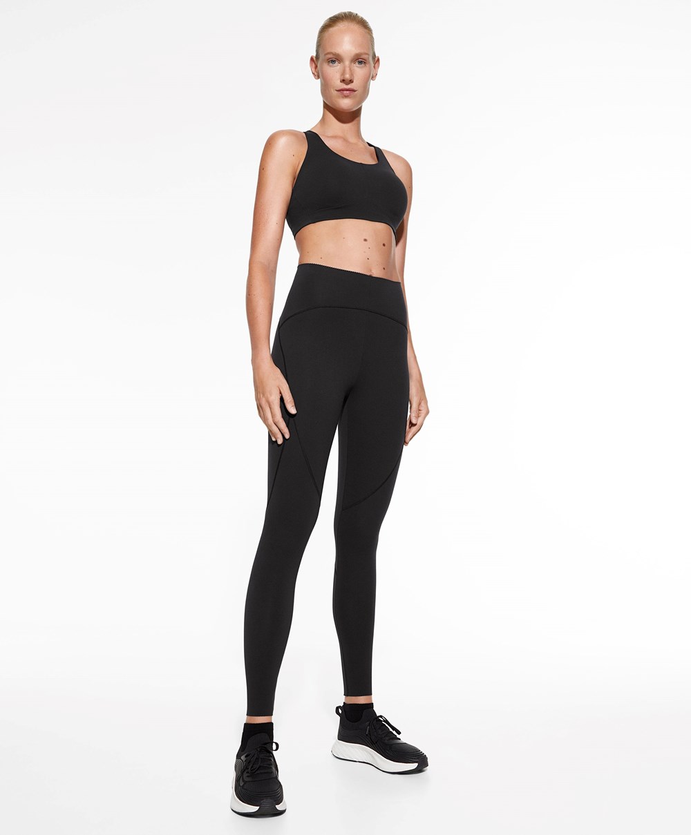 Oysho Firm Support Compressive Sports Bra Svarte | MFNX93740