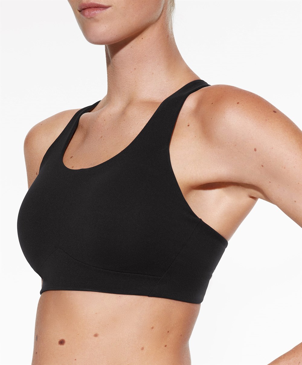 Oysho Firm Support Compressive Sports Bra Svarte | MFNX93740