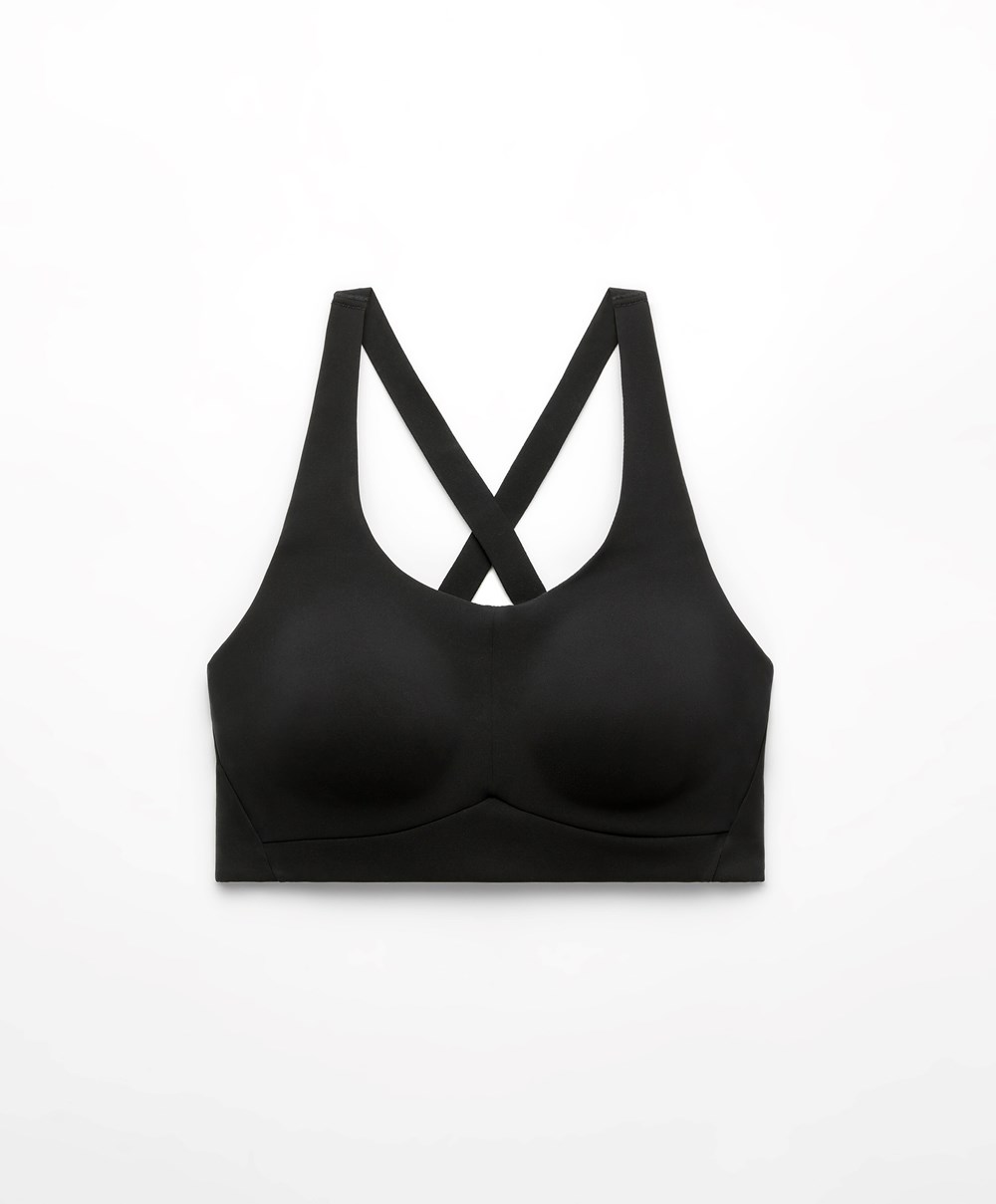 Oysho Firm Support Compressive Sports Bra Svarte | MFNX93740