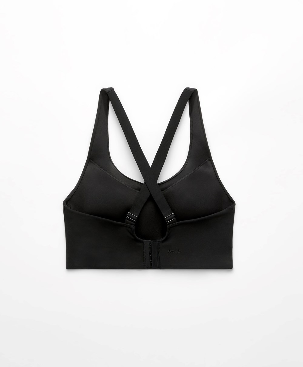 Oysho Firm Support Compressive Sports Bra Svarte | MFNX93740