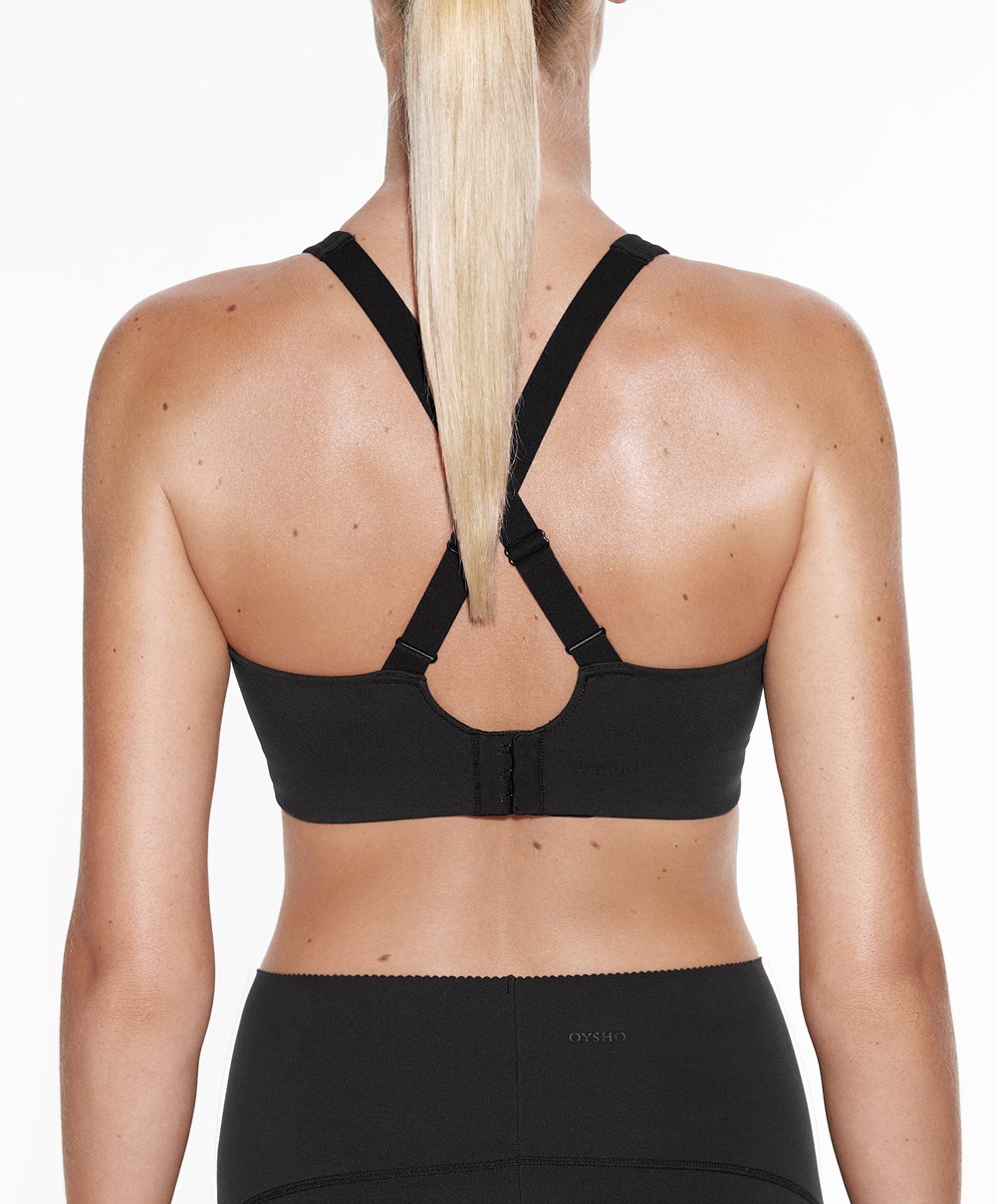 Oysho Firm Support Compressive Sports Bra Svarte | MFNX93740