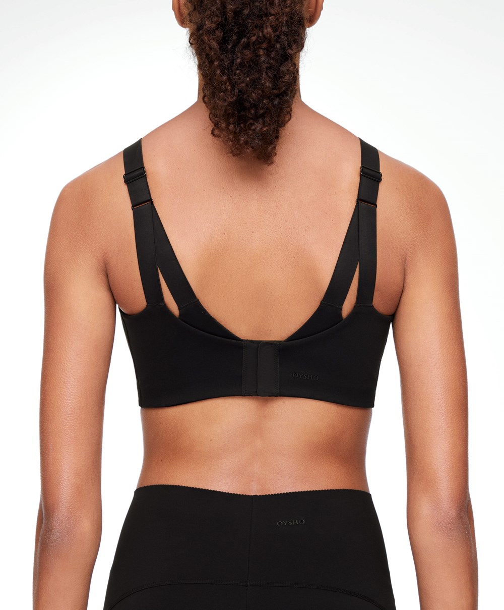 Oysho Firm-support Sports Bra Svarte | JPXO21305