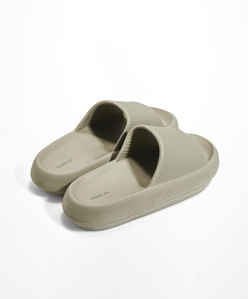 Oysho Flatform Sandals Khaki | JQYH40927