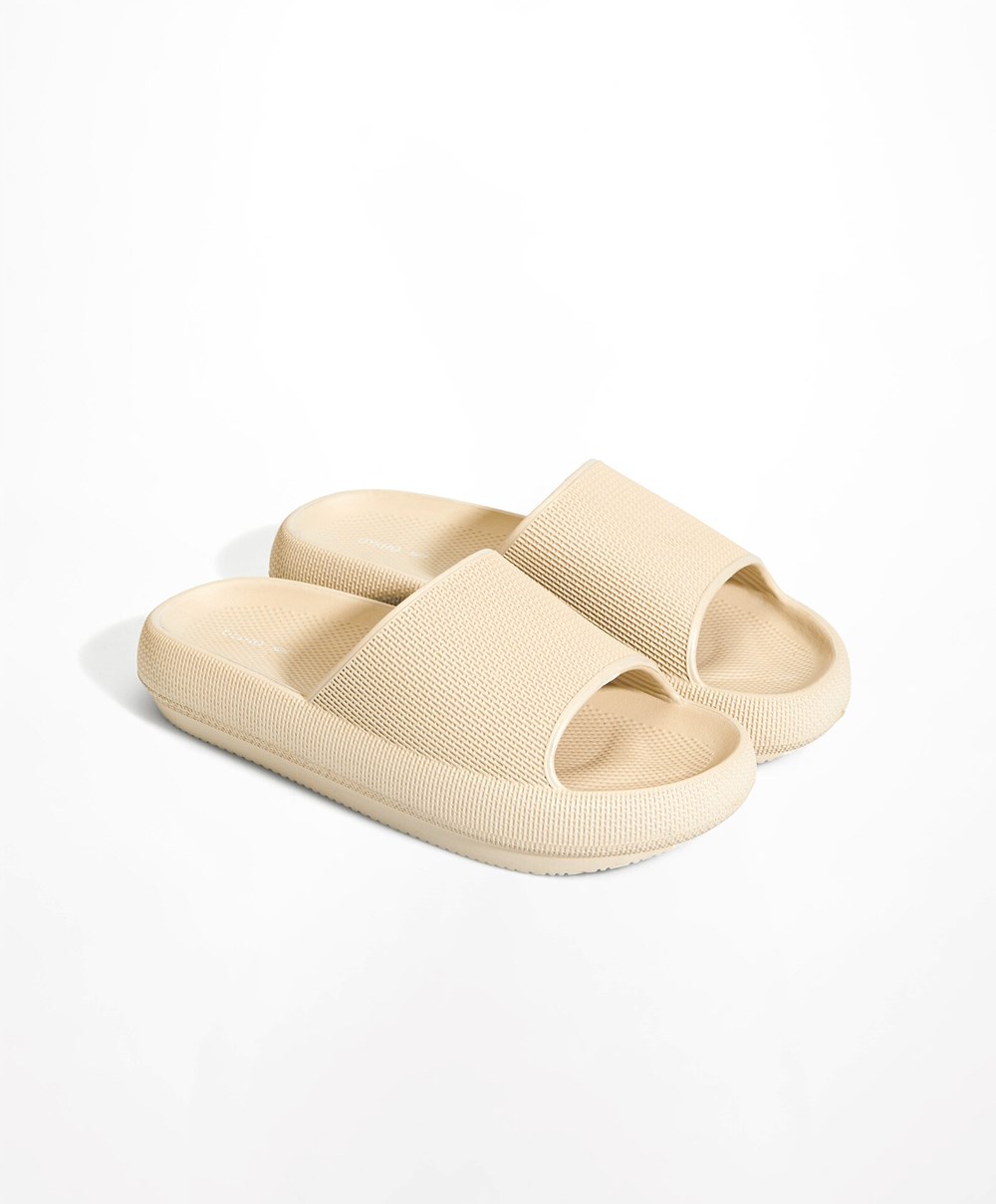 Oysho Flatform Sandals Pisket Krem | AQDS63948