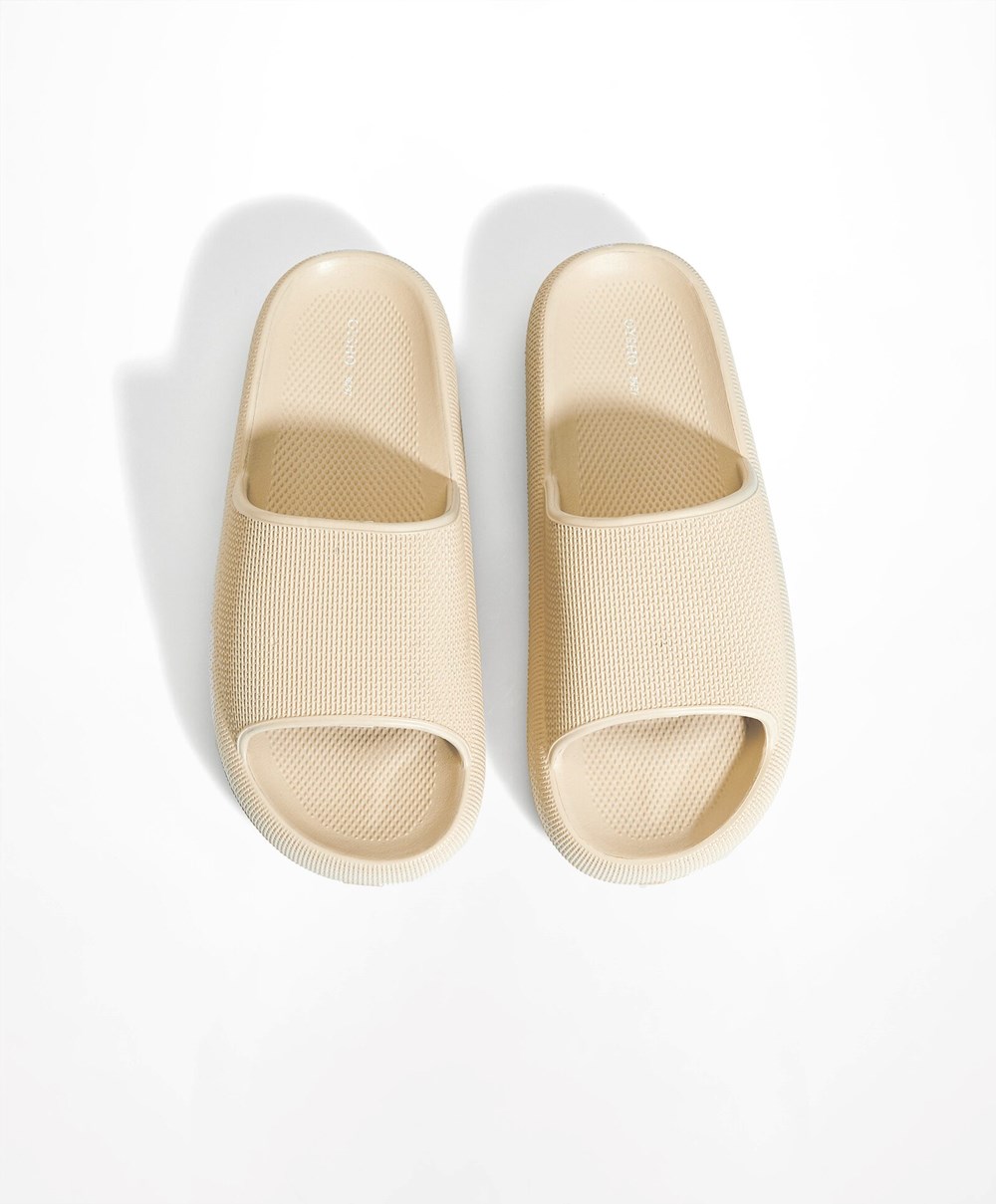 Oysho Flatform Sandals Pisket Krem | AQDS63948