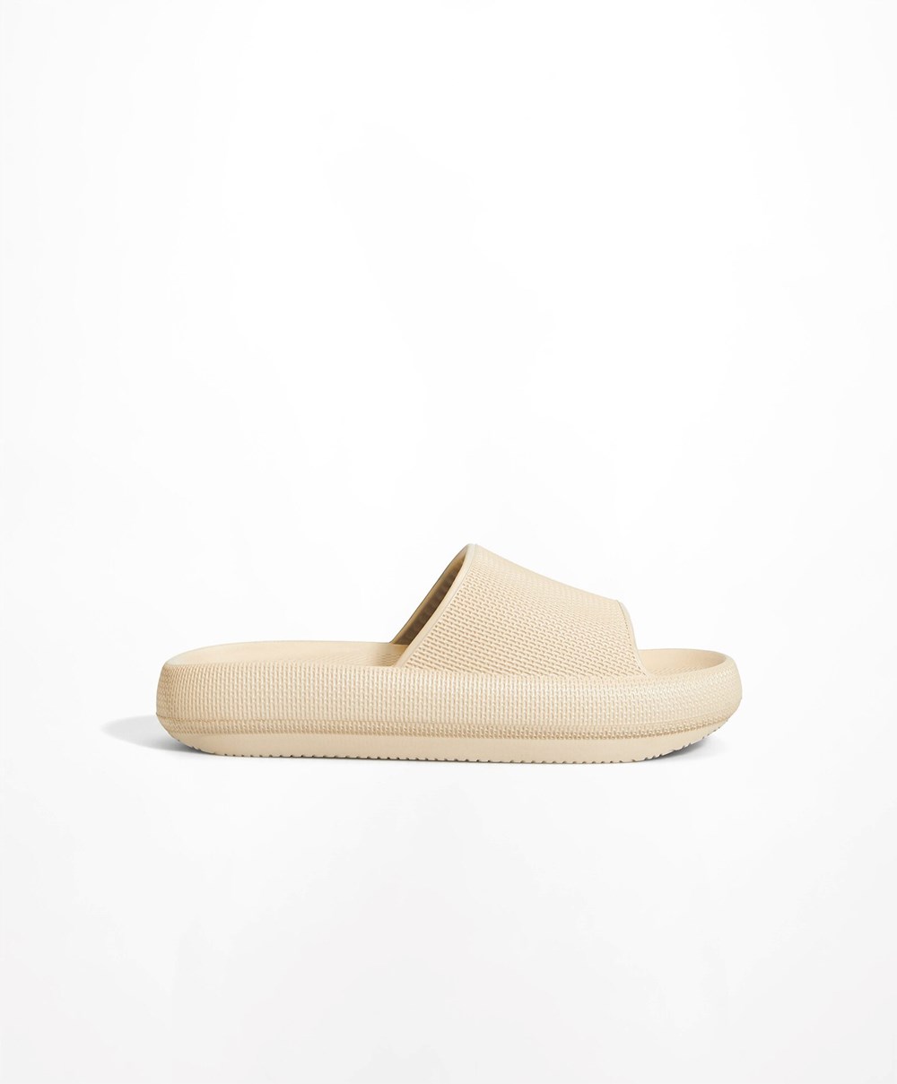 Oysho Flatform Sandals Pisket Krem | AQDS63948