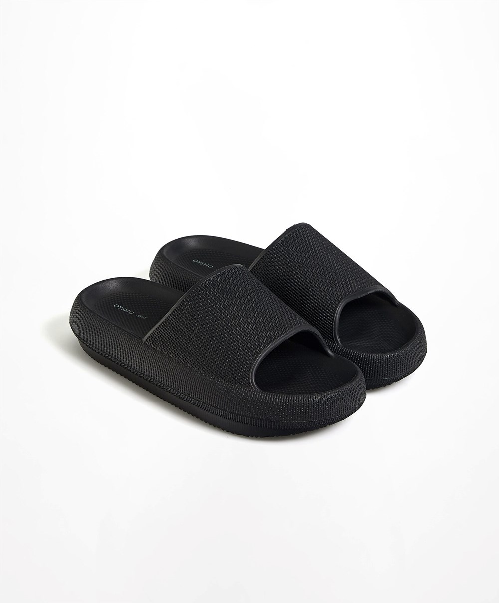 Oysho Flatform Sandals Svarte | CIQT54978