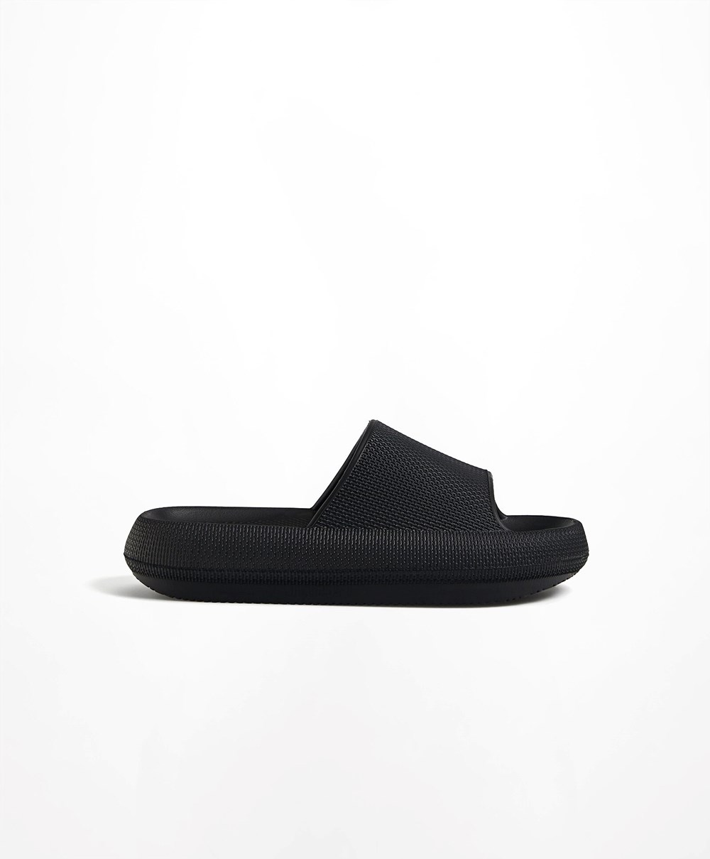 Oysho Flatform Sandals Svarte | CIQT54978