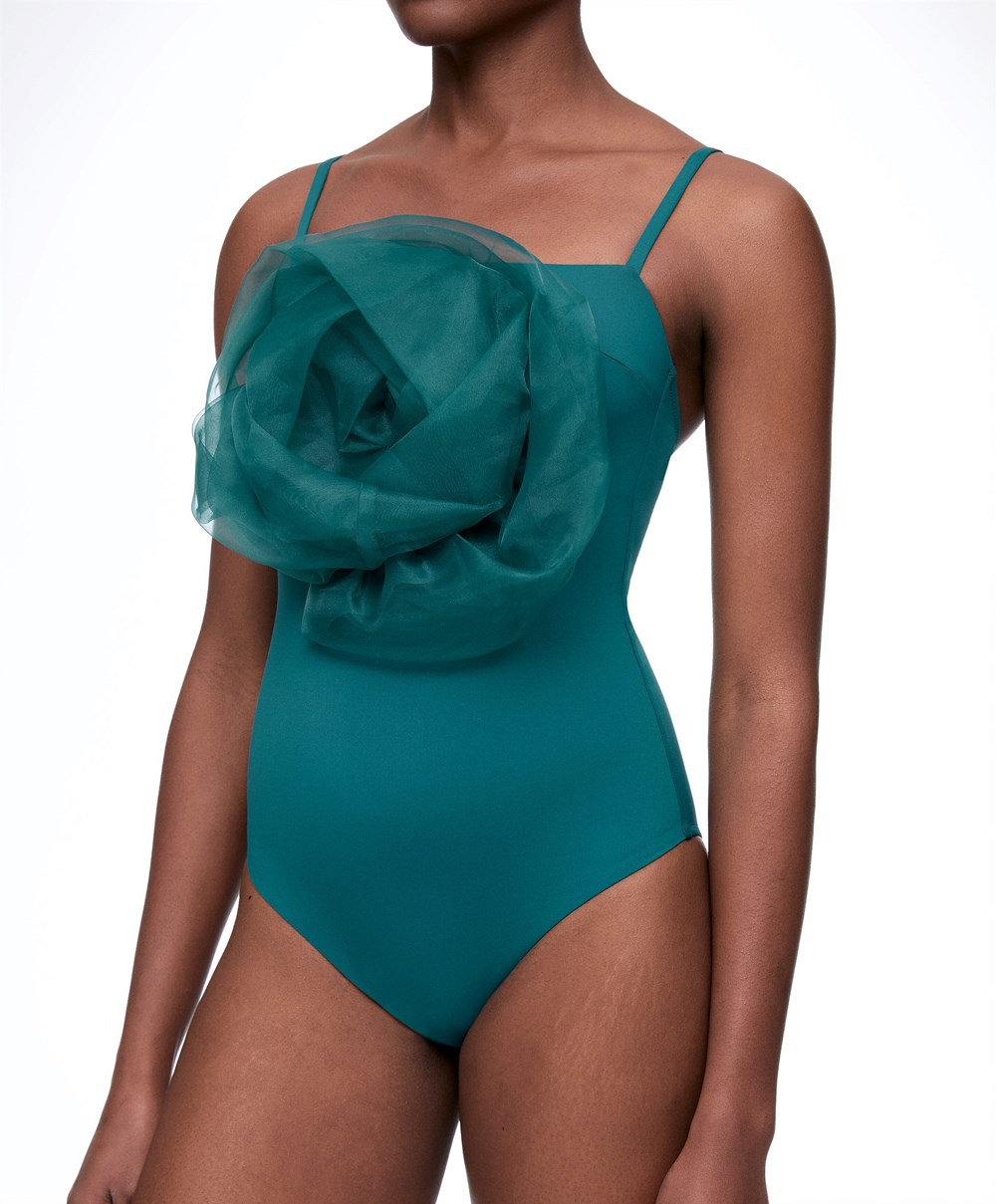 Oysho Floral Organza Swimsuit Grønn | SUXL62749