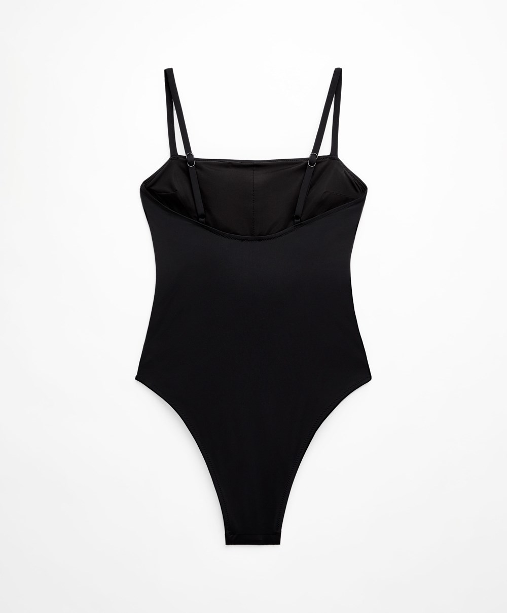 Oysho Floral Organza Swimsuit Svarte | BZWR32647