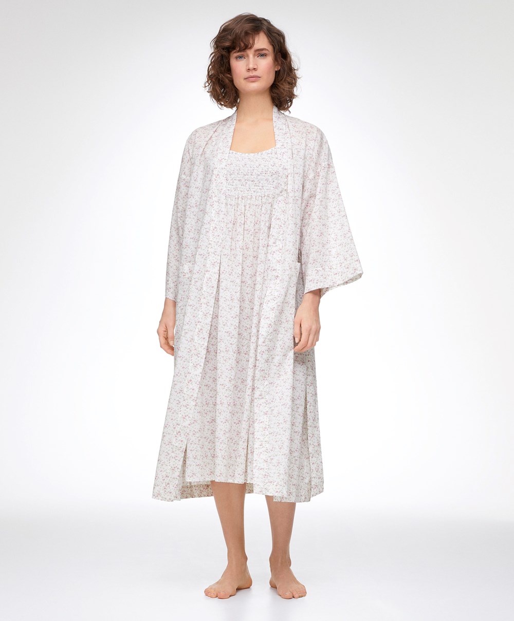 Oysho Floral Print 100% Bomull Dressing Gown Mid-rosette | HBKC87619