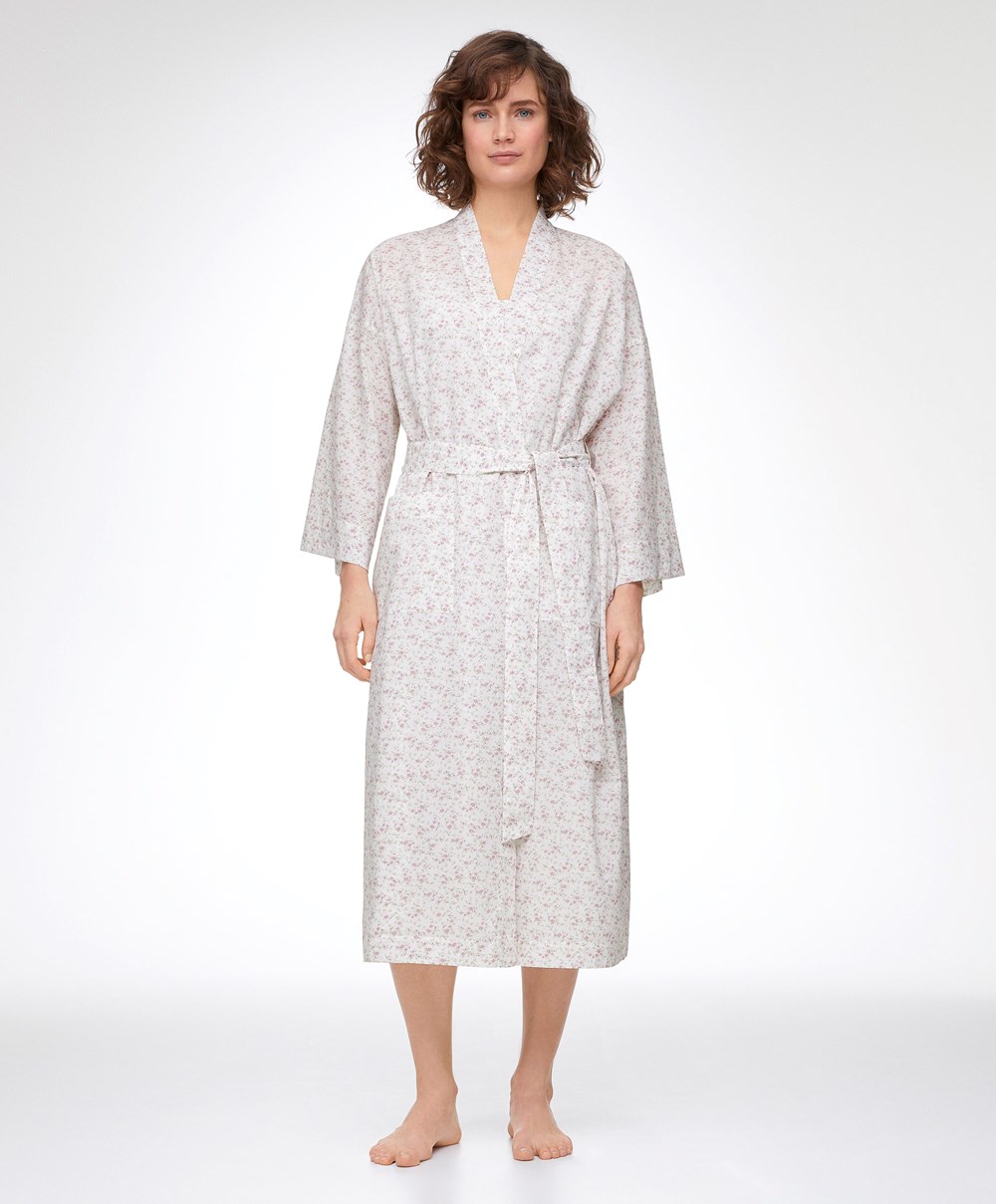 Oysho Floral Print 100% Bomull Dressing Gown Mid-rosette | HBKC87619