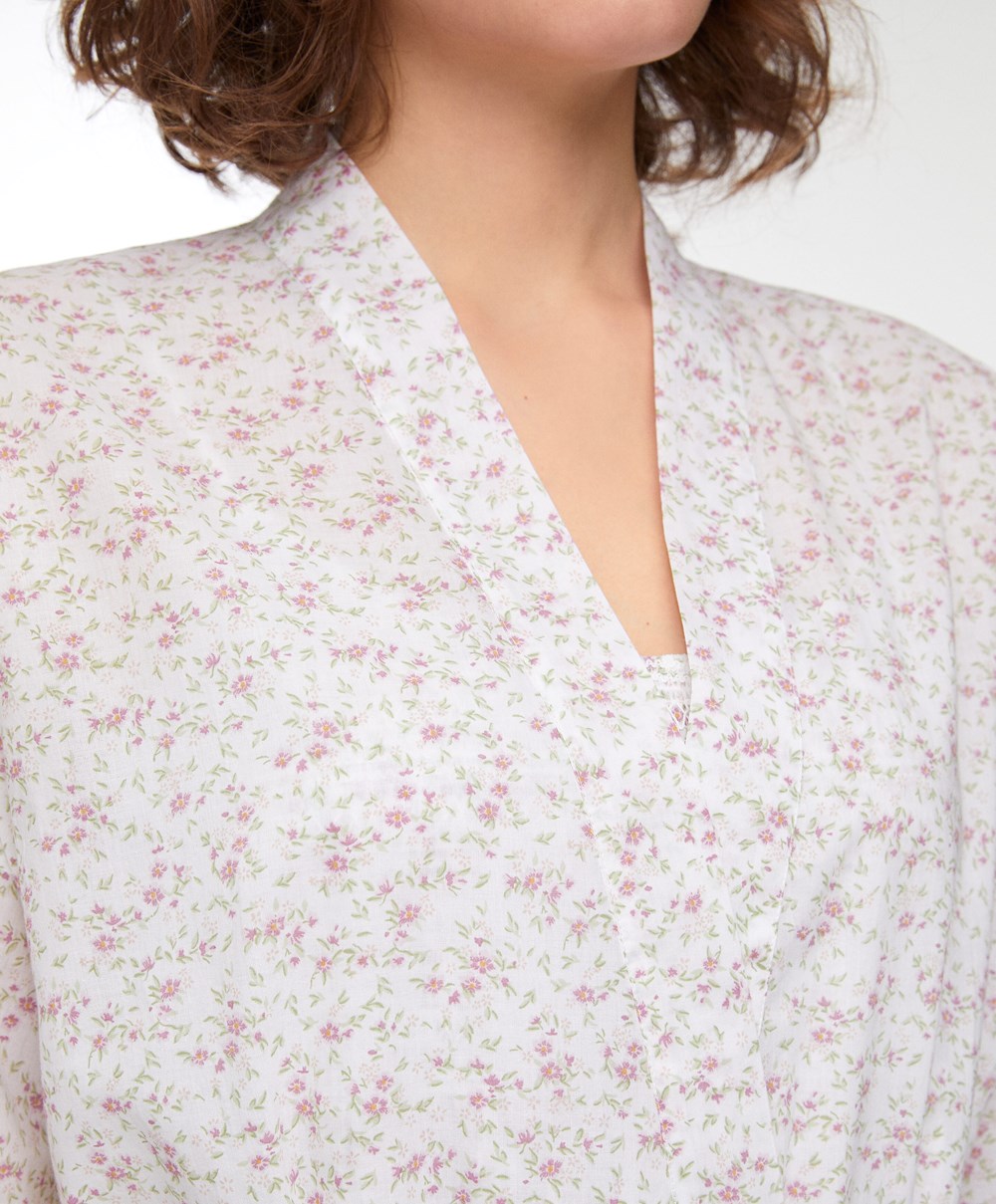 Oysho Floral Print 100% Bomull Dressing Gown Mid-rosette | MKAX02847