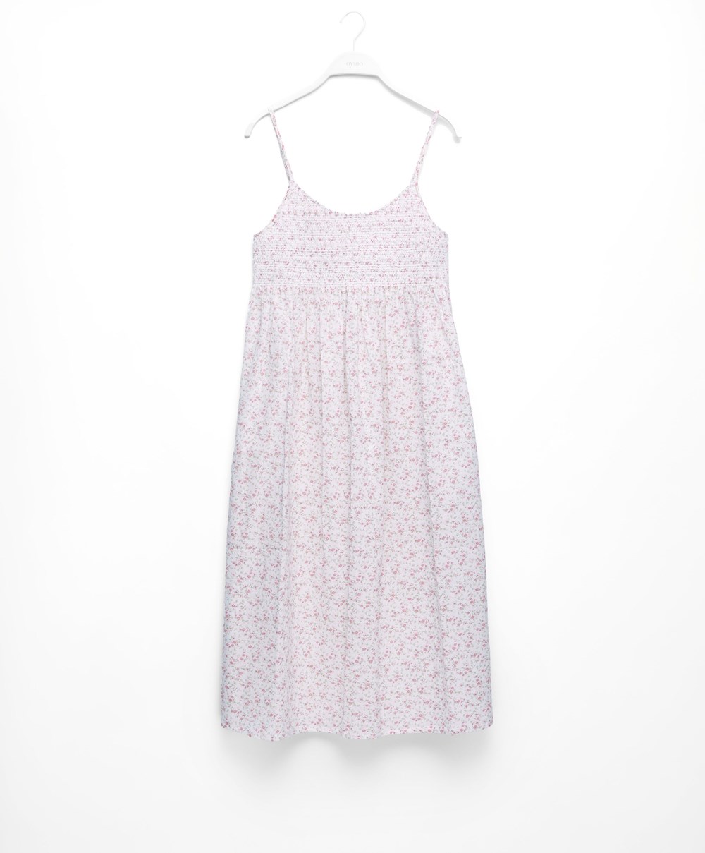 Oysho Floral Print 100% Bomull Midi Nightdress Mid-rosette | HBMG05674