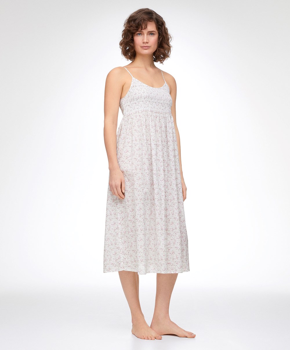 Oysho Floral Print 100% Bomull Midi Nightdress Mid-rosette | ZFHW07956