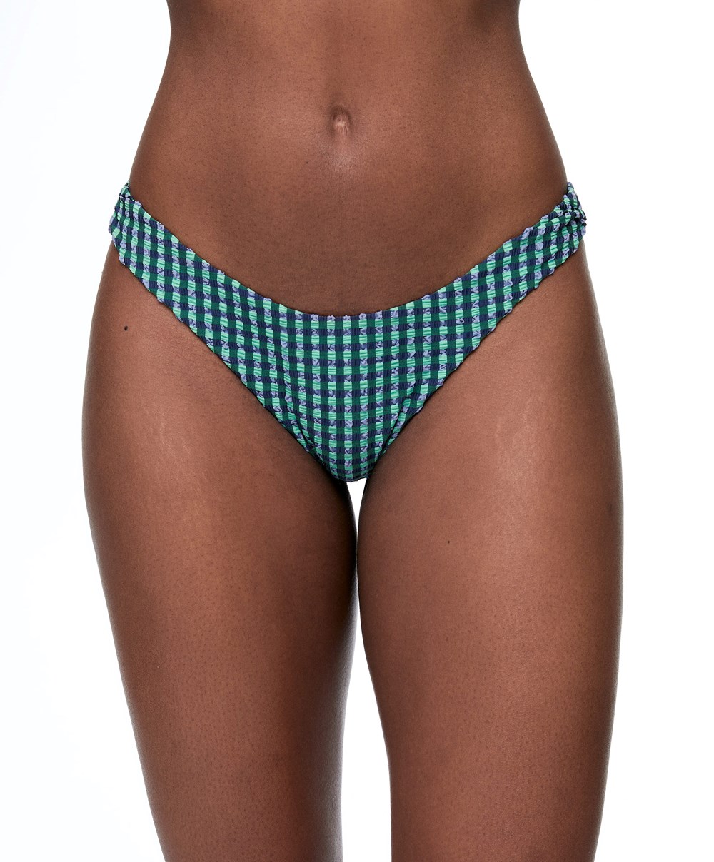 Oysho Gingham U-cut Mid-rise Bikini Briefs Aquamarine | ENOF29085