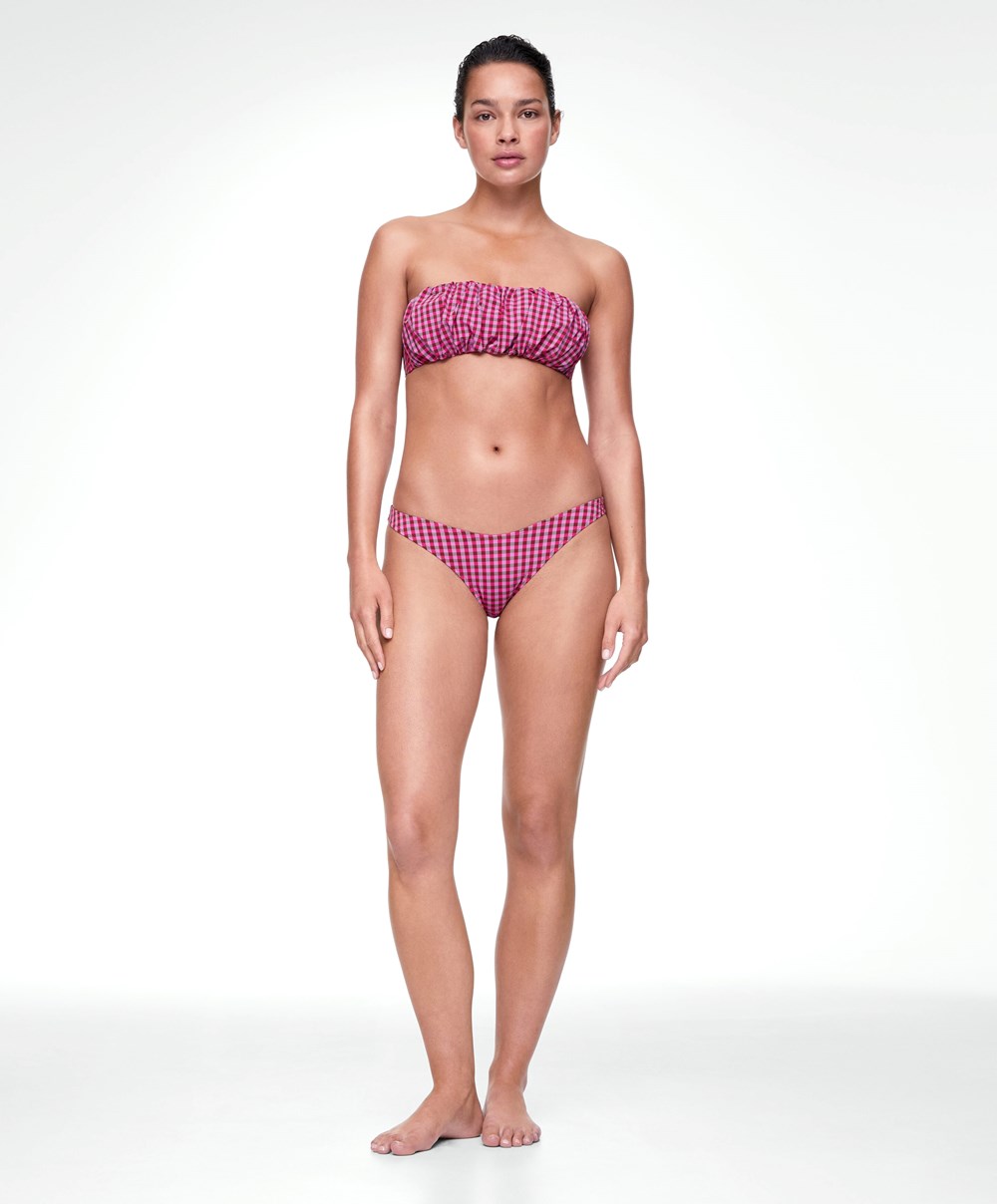 Oysho Gingham U-cut Mid-rise Bikini Briefs Rød | IXSW10975