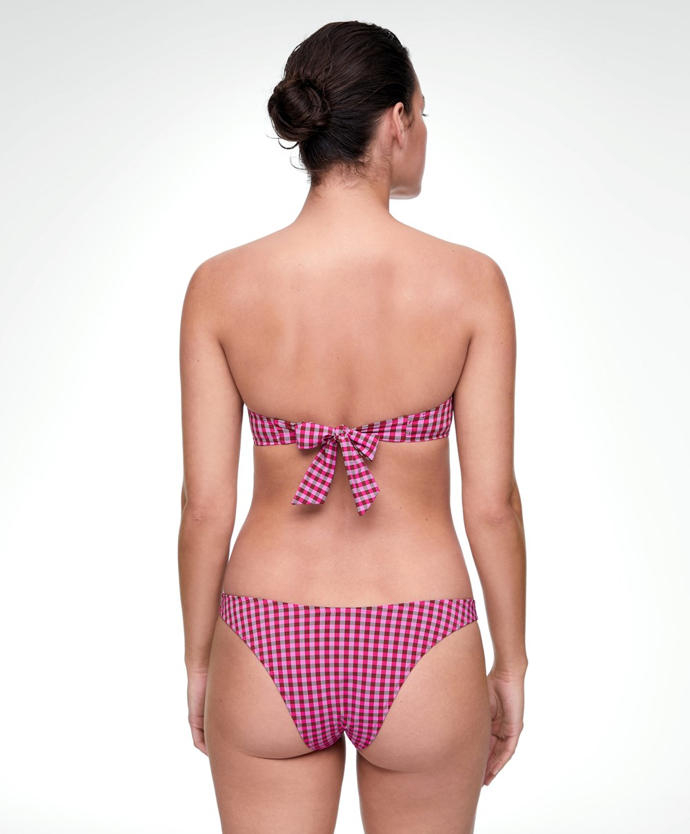 Oysho Gingham U-cut Mid-rise Bikini Briefs Rød | IXSW10975