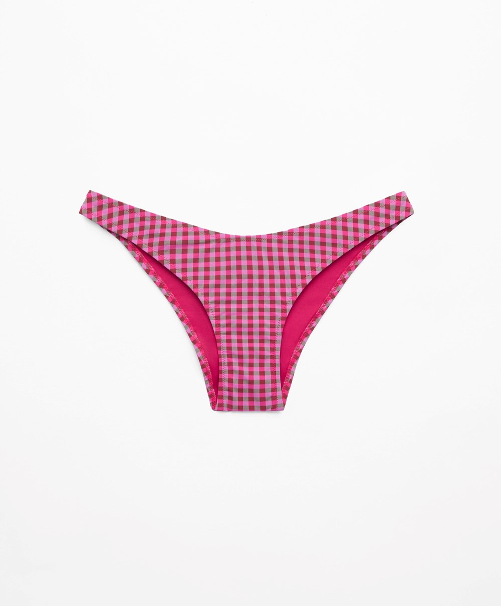 Oysho Gingham U-cut Mid-rise Bikini Briefs Rød | IXSW10975