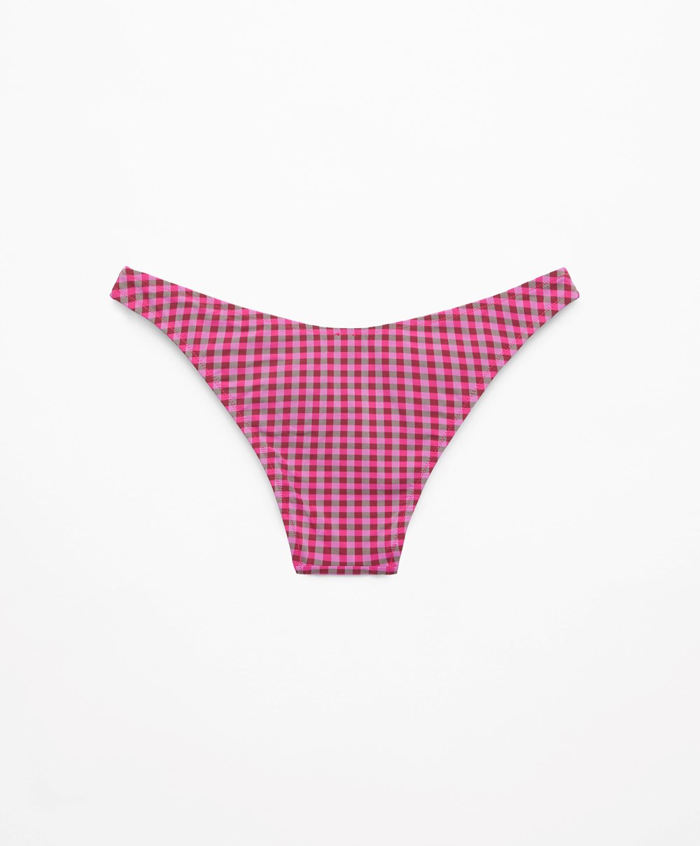 Oysho Gingham U-cut Mid-rise Bikini Briefs Rød | IXSW10975