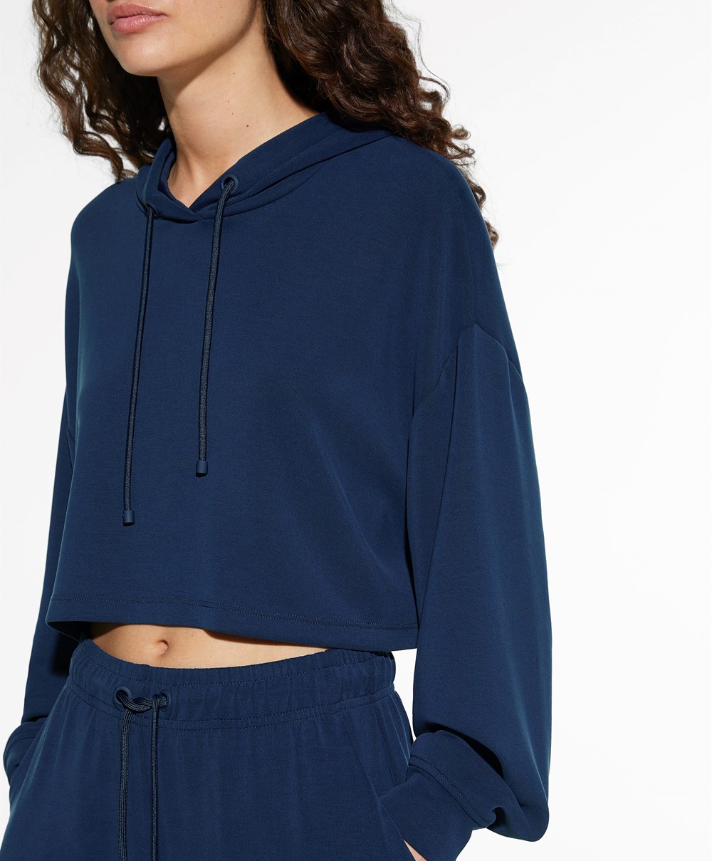 Oysho Hette Modal Crop Sweatshirt Marineblå Blå | JOIN79412