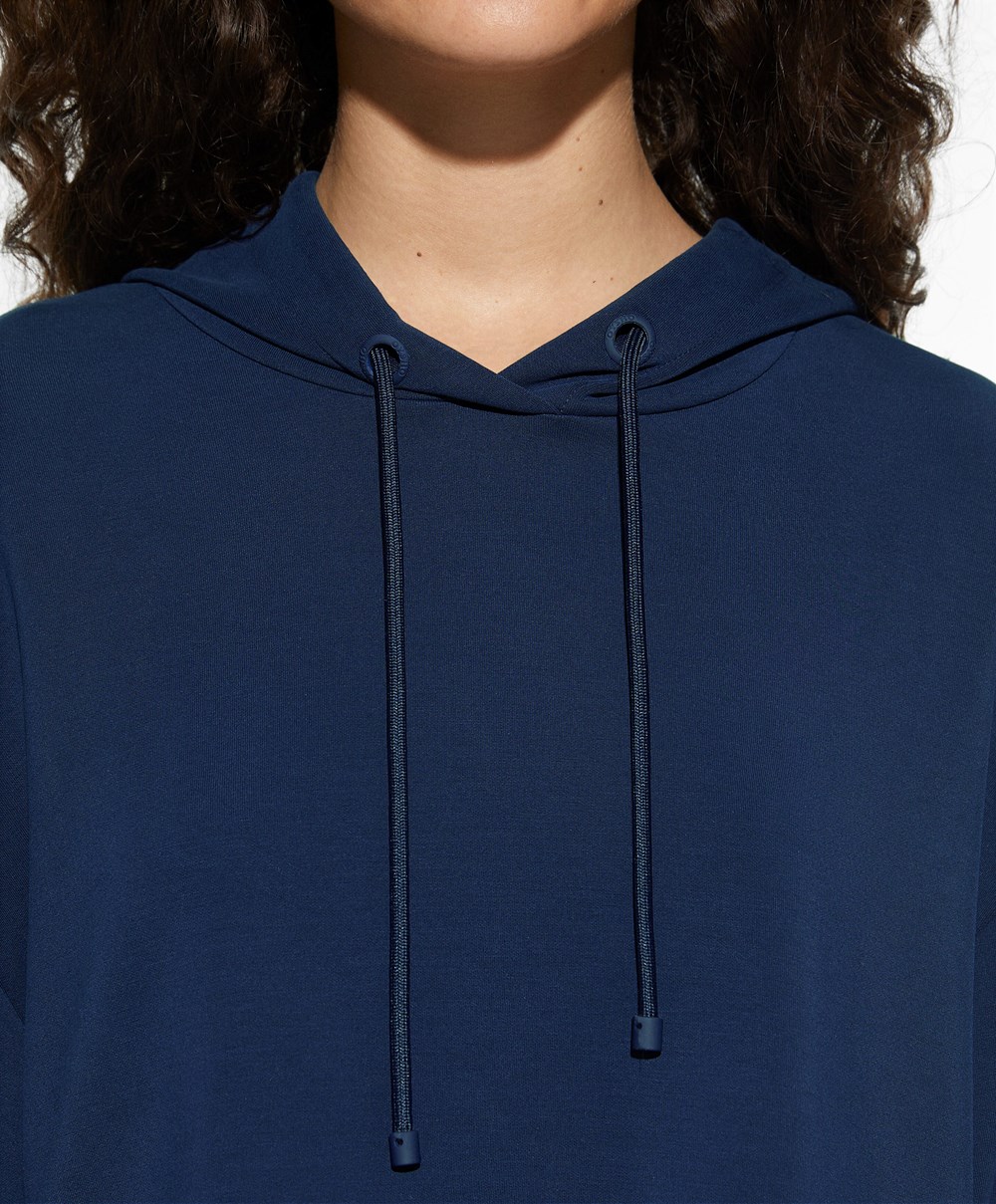 Oysho Hette Modal Crop Sweatshirt Marineblå Blå | JOIN79412