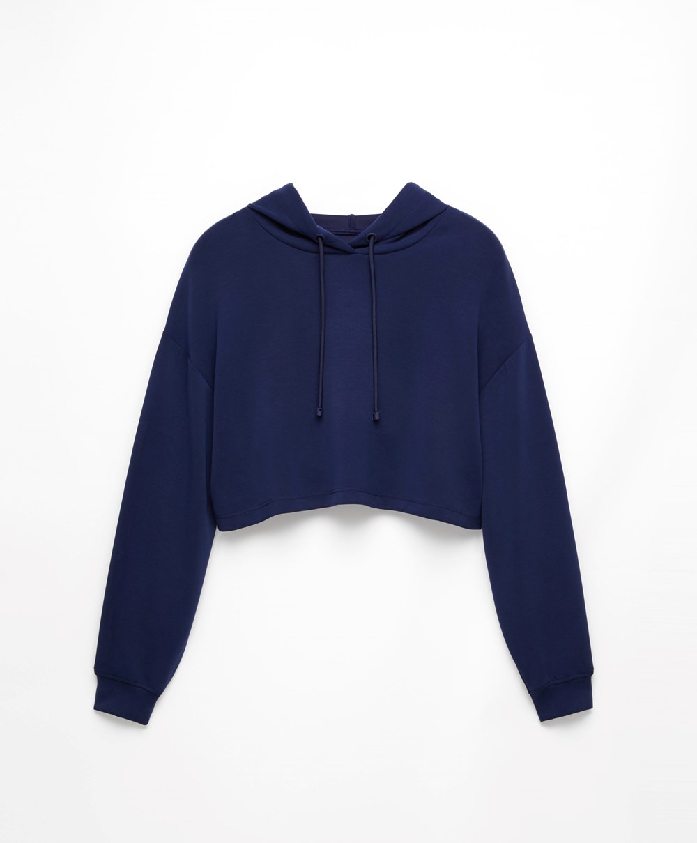 Oysho Hette Modal Crop Sweatshirt Marineblå Blå | JOIN79412