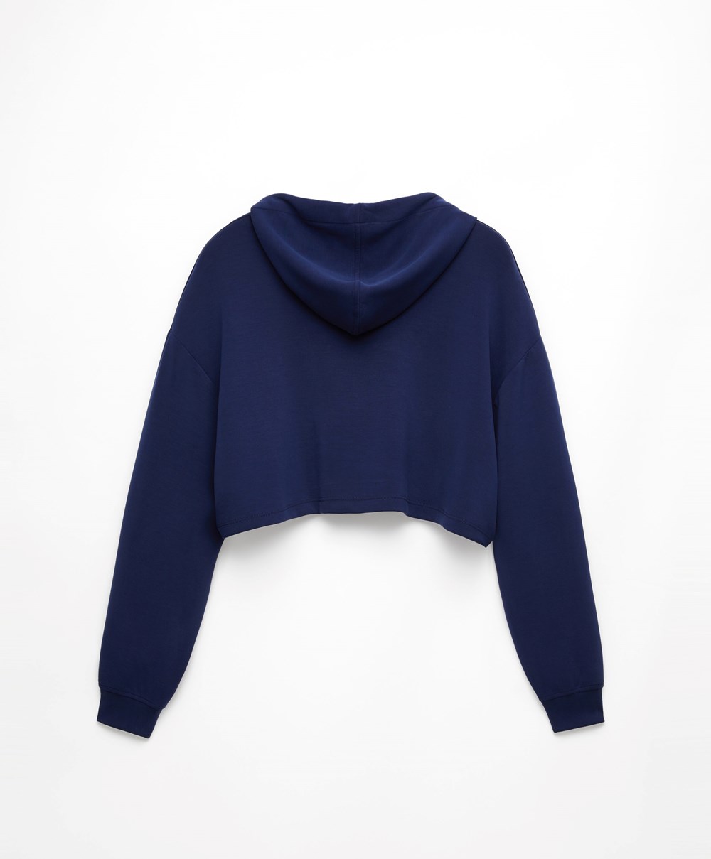 Oysho Hette Modal Crop Sweatshirt Marineblå Blå | JOIN79412