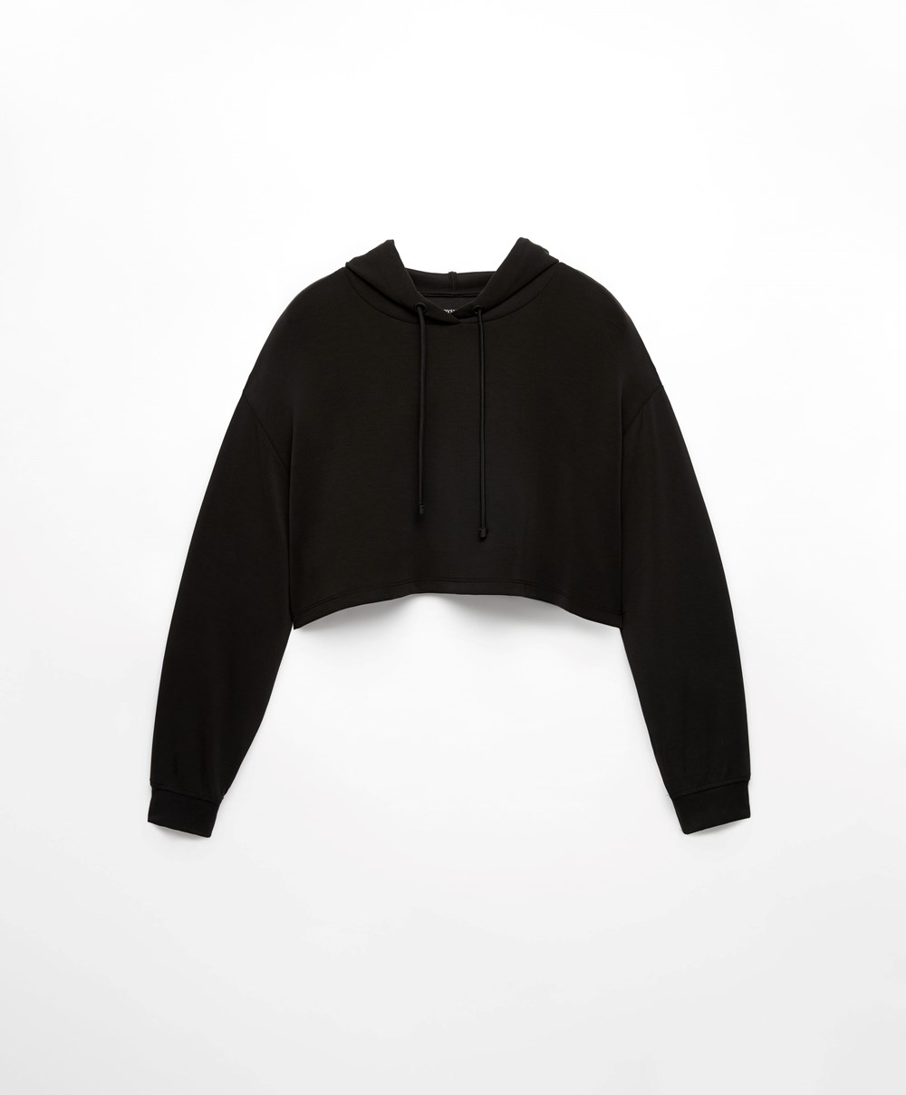 Oysho Hette Modal Crop Sweatshirt Svarte | OCTP57461