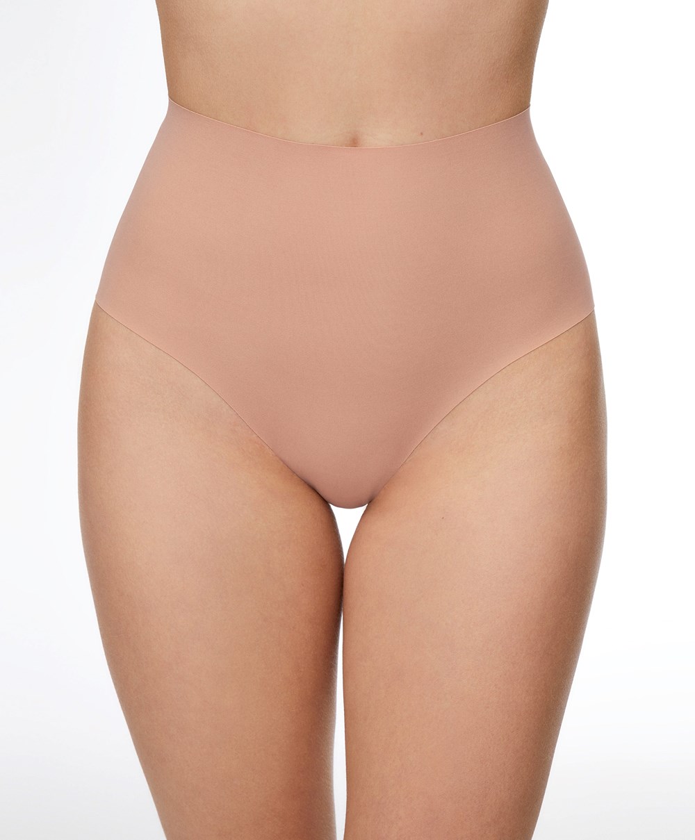 Oysho High-waisted Invisible Laser-cut Briefs Beige | TWRO30854