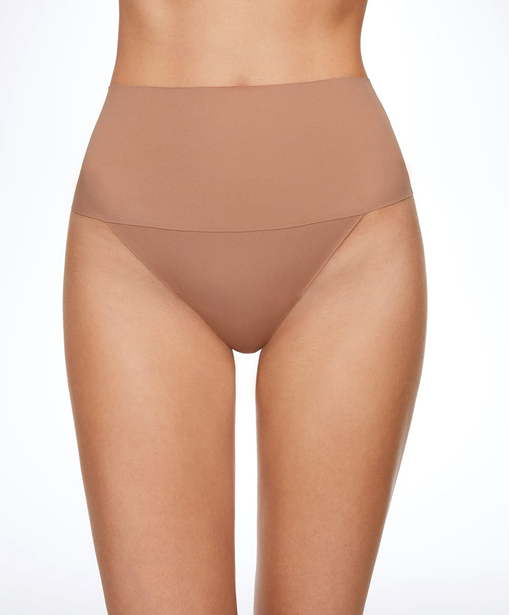 Oysho High-waisted Invisible Laser-cut Thong Tan | IOPA97365