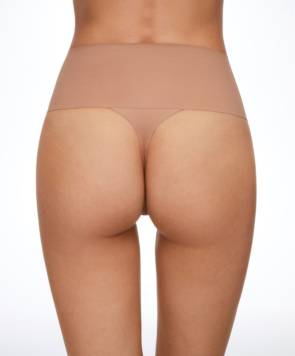 Oysho High-waisted Invisible Laser-cut Thong Tan | IOPA97365