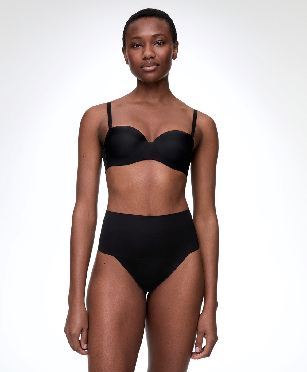 Oysho High-waisted Invisible Laser-cut Thong Svarte | VYQS15724