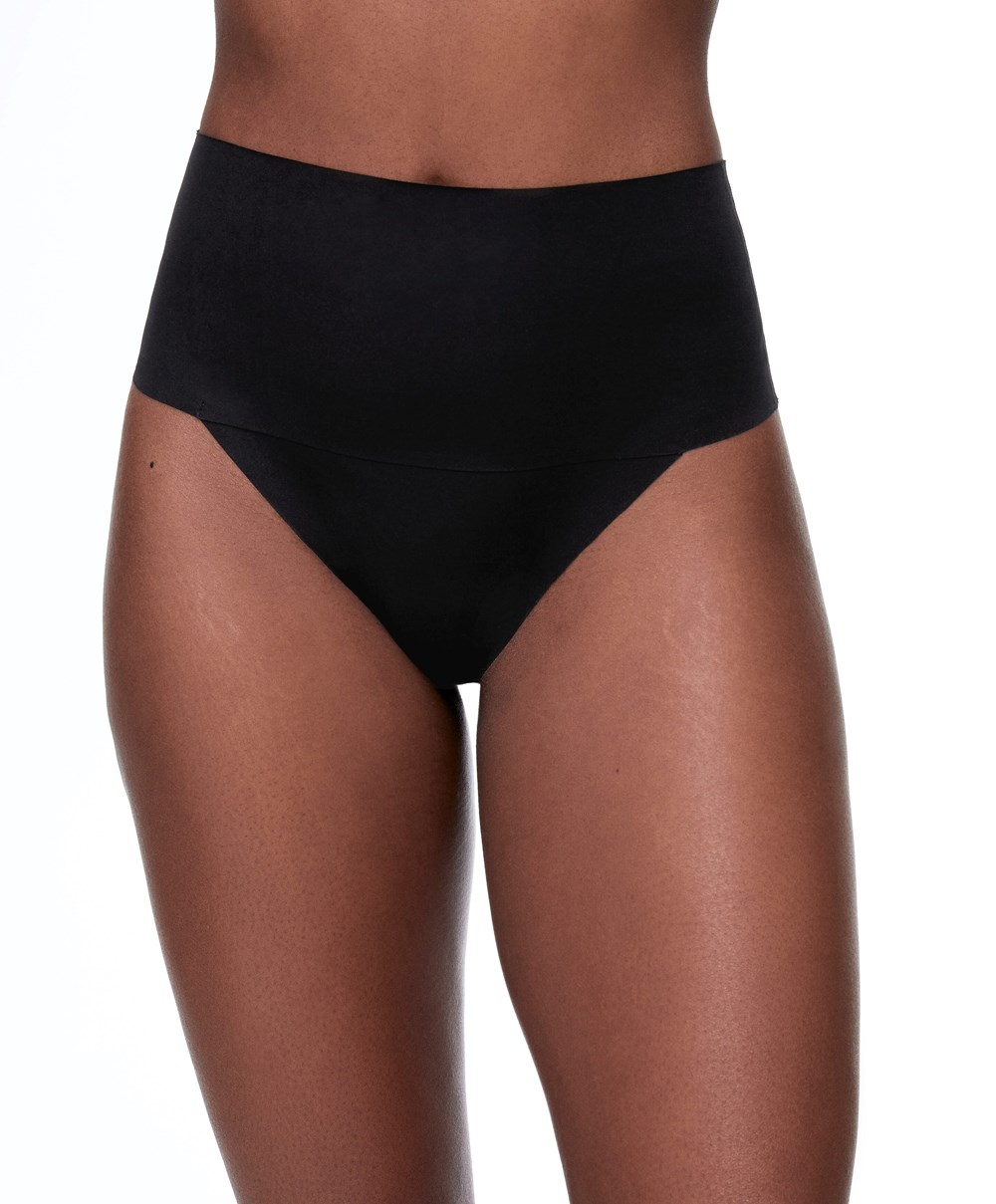 Oysho High-waisted Invisible Laser-cut Thong Svarte | VYQS15724