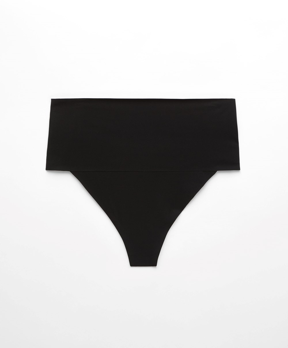 Oysho High-waisted Invisible Laser-cut Thong Svarte | VYQS15724