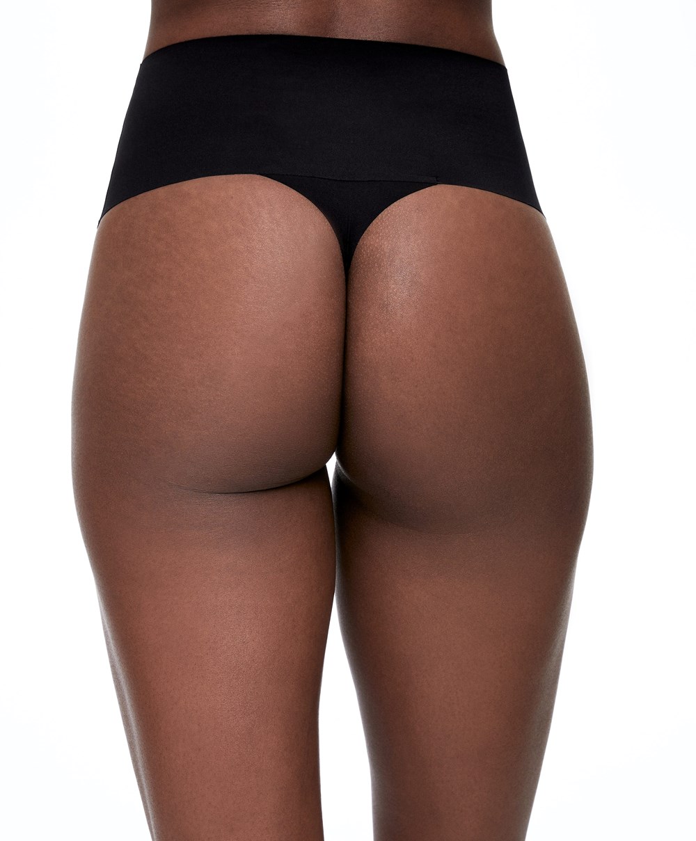 Oysho High-waisted Invisible Laser-cut Thong Svarte | VYQS15724