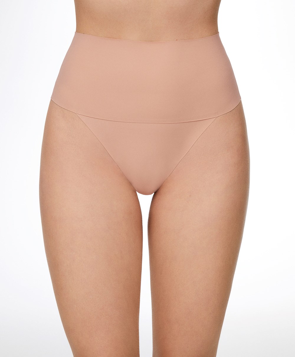 Oysho High-waisted Invisible Laser-cut Thong Beige | ZBPK34065