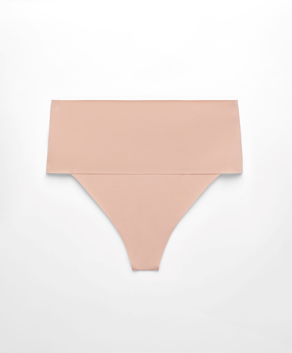 Oysho High-waisted Invisible Laser-cut Thong Beige | ZBPK34065