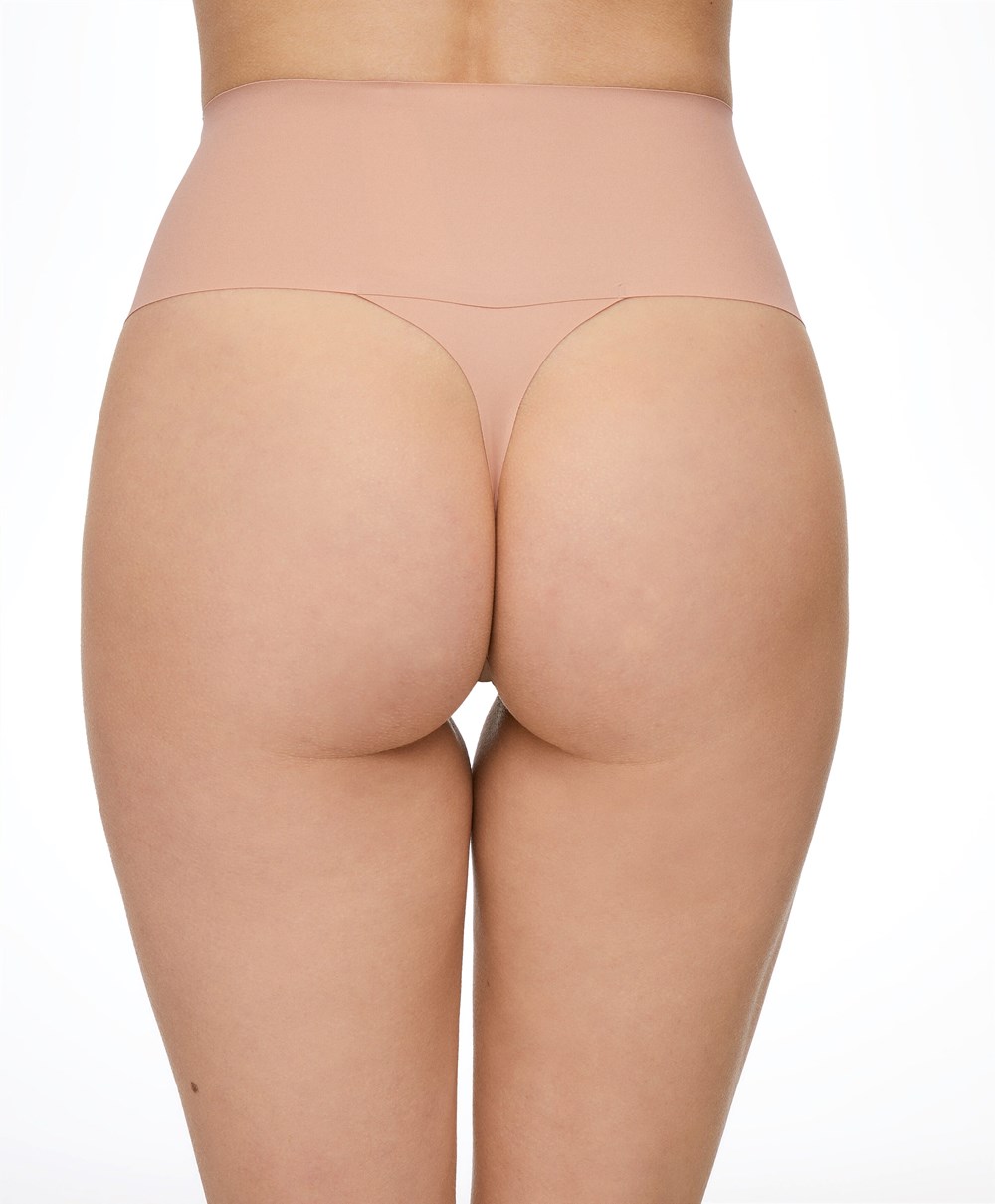 Oysho High-waisted Invisible Laser-cut Thong Beige | ZBPK34065